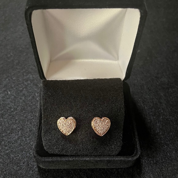 Pave Heart Stud Earrings, Swarovski Crystals - Picture 1 of 8